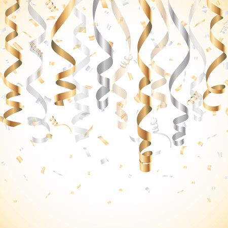Gold and silver streamer with confetti backgroundのイラスト素材