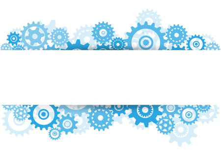 Blue gears overlapping banner advertisement on white backgroundのイラスト素材