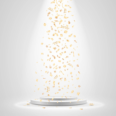 White podium with spotlight and gold confettiのイラスト素材