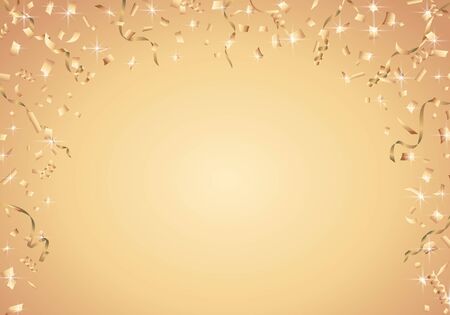 Confetti and curly ribbons with gold color background Vectorのイラスト素材