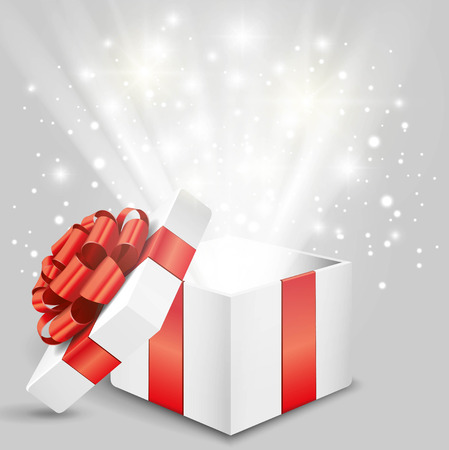Opened gift box with red bow and lights Vectorのイラスト素材