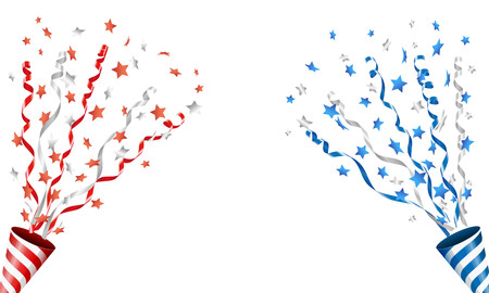 Exploding party popper with stars confetti and streamerのイラスト素材
