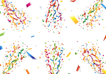 Exploding colorful confetti and streamer background Vectorのイラスト素材