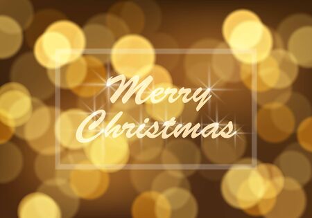 Golden blur Christmas lights background with Merry Christmas text design. Vector illustrationのイラスト素材