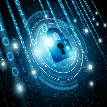 Padlock on matrix binary background. Network security concept. Vector illustrationのイラスト素材