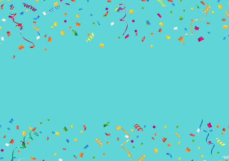 Colorful confetti and streamer frame on aqua backgroundのイラスト素材