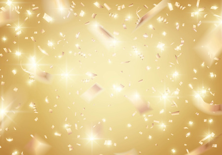 Gold shiny confetti on golden background. Vector illustrationのイラスト素材