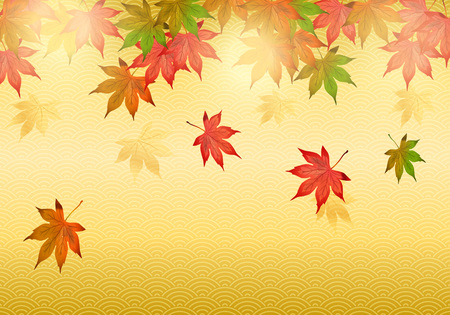 Japanese autumn on gold backgroundのイラスト素材