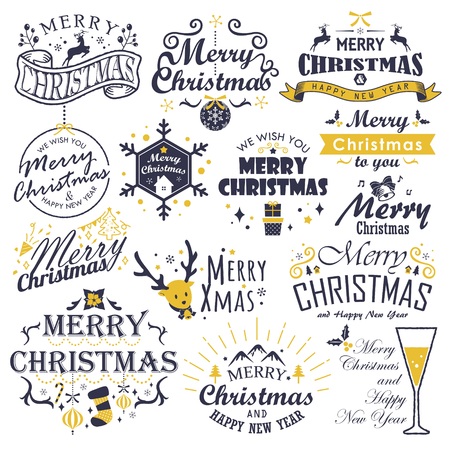 Merry Christmas and Happy New Year typography set. Vector illustration.のイラスト素材