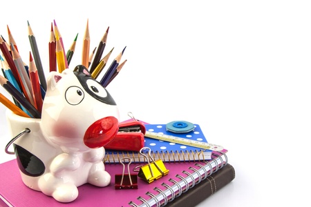 Group of stationeries on white backgroundの写真素材