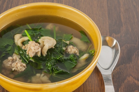 Soup ingredient are minced pork ,mushroom and gourd vegetableの写真素材