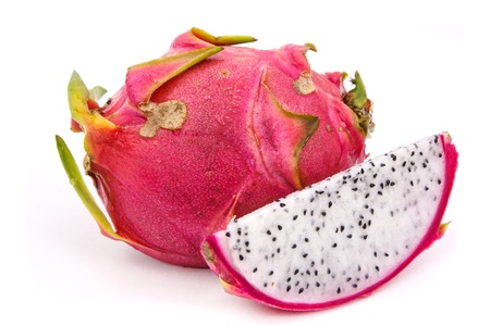 Fresh dragon fruit  and slice on white backgroundの写真素材