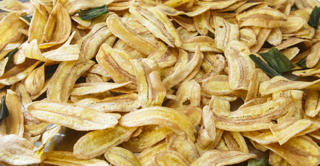 Group of sweet banana chips,fiber snack in Thailandの写真素材