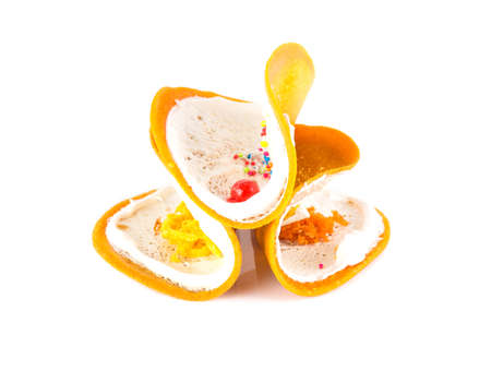 thai crispy tart - sweet snack on white backgroundの写真素材