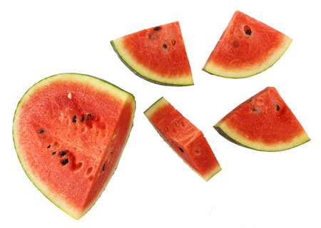 Fresh red ripe watermelon fruit on white background