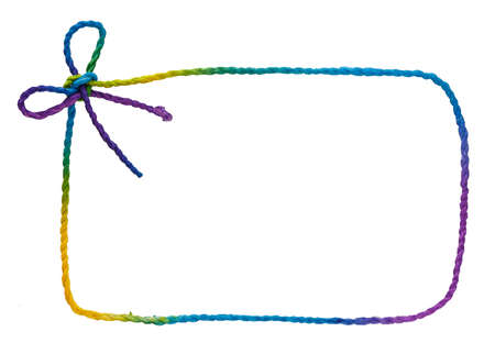 Colorful rope as beautiful frame isolated on whiteの写真素材