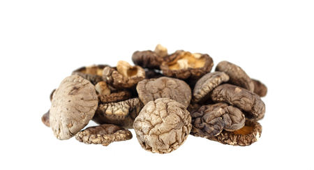 Group of dry shiitake mushrooms isolated on whiteの写真素材