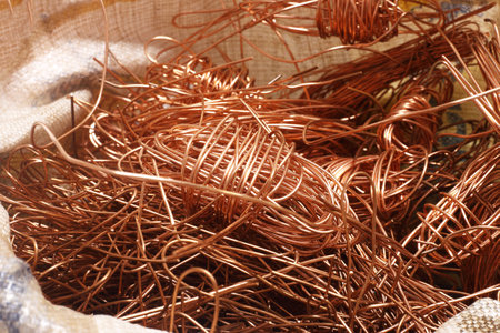 Save environment concept - Bag of electrical copper waste, scrap copper wire material for recycling business.の写真素材