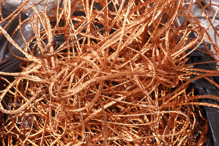 Bag of electrical copper waste, scrap copper wire material for recycling business in recycling plantの写真素材
