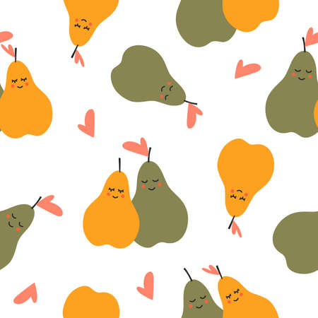 Seamless background with cute pears. Vector illustration with fruit lovers. background, home decor,...
