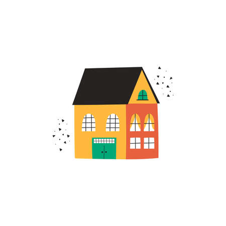 Nice old cottage. Flat vector illustration, sticker posterのイラスト素材