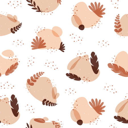 Seamless background with abstract patterns, bubbles, wavy shapes, leaves. Vector illustration, home decor posterのイラスト素材