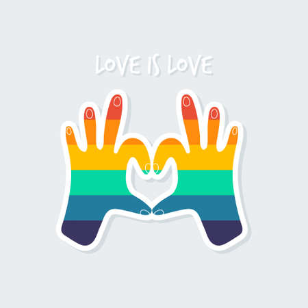 Love is love. Hands folded in the heart. The concept of LGBTQ. Vector illustration in a simple cute style. Hand-heart stickerのイラスト素材
