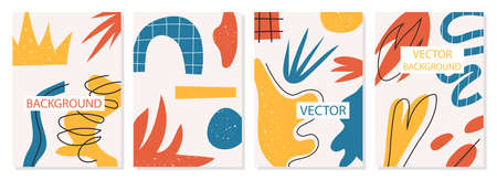 A set of backgrounds with abstract shapes and forms, modern graphic design. Perfect for social media, poster, cover, invitation, brochure. Modern fashion Vector illustration.のイラスト素材