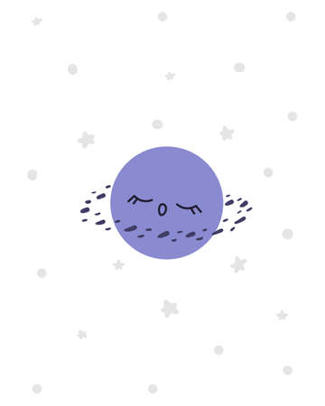 Children's poster on the space theme. Sleeping planet in cartoon style. Vector illustration, poster...