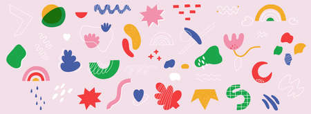 Big set of hand drawn various shapes and doodle objects. Abstract contemporary trendy vector...