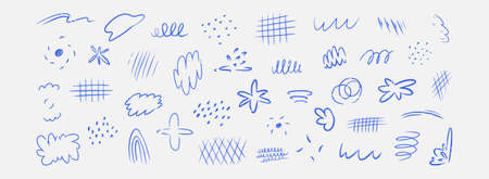 Large set of hand-drawn doodles. Spots, drops, curves, lines. Modern vector illustration. Doodle...