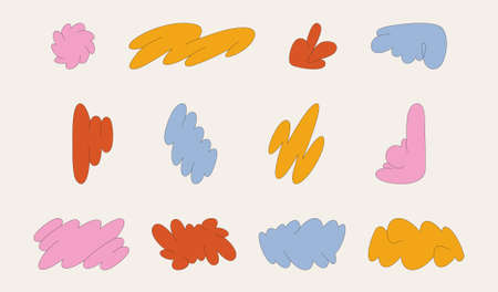 Vector set of design elements, stickers and shapes with copy space for text - abstract background elements for branding, packaging, prints and social media postsのイラスト素材