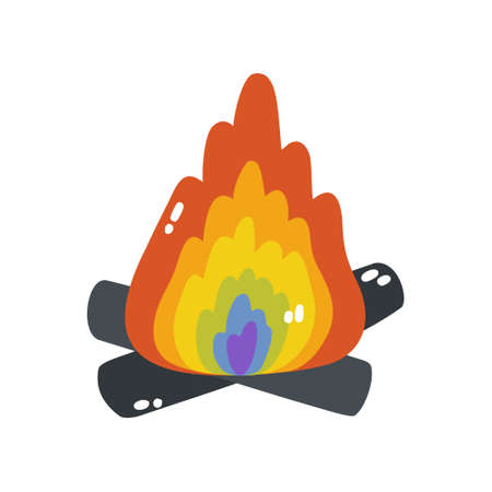 Rainbow Bonfire - LGBTQ. Vector illustration of a campfire isolated on a white background. A simple flat icon. Happy pride month.のイラスト素材