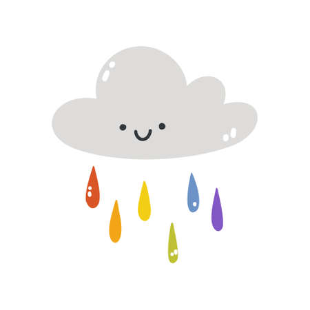 A cloud with multicolored rain. Vector illustration of an isolated cloud on a white background. A simple flat icon. Happy pride month.のイラスト素材