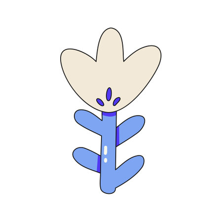 Illustration of a stylish flower. Abstract icon of a white flower with a blue stem. The object is isolated on a white backgroundのイラスト素材