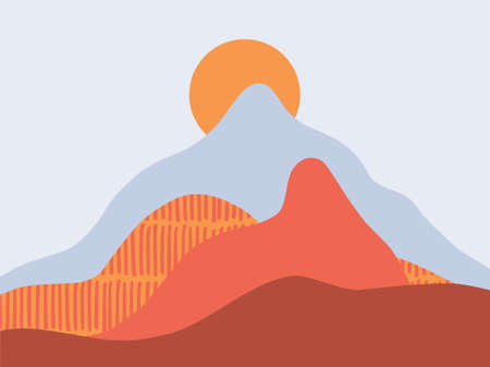 abstract landscape. Moon and Hills texture. Background with space for text, vector illustration, banner, posterのイラスト素材