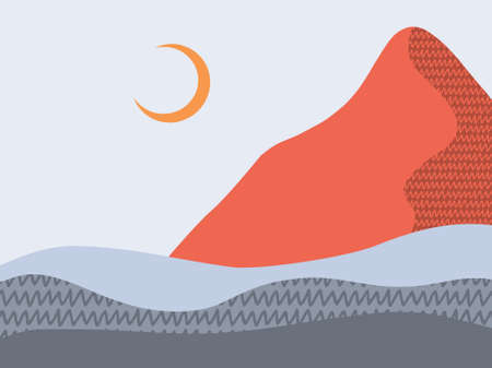 abstract landscape. Moon and Hills texture. Background with space for text, vector illustration, banner, posterのイラスト素材