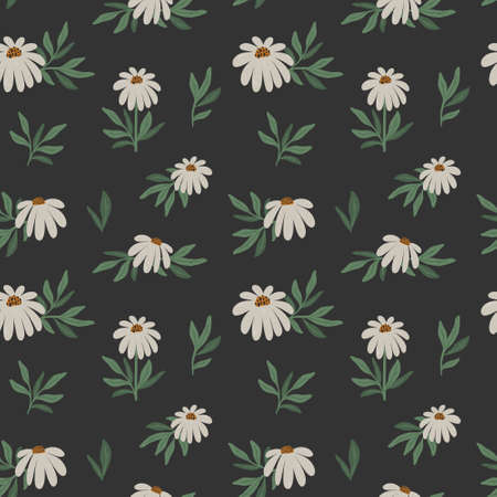 Seamless pattern with different flowers, plants and leaves. Vector illustration of a flower pattern. Modern design for paper, cover, fabric, interior and other users.のイラスト素材