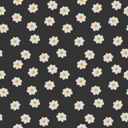 Seamless pattern with white flowers on a black background. Vector illustration of a flower pattern. Seamless daisy pattern. Modern design for paper, cover, fabric, interior and other users.のイラスト素材