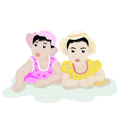 Illustration of infants playing together on white background.のイラスト素材