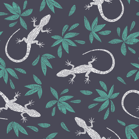 Vector hand drawn boho lizard seamless pattern.のイラスト素材