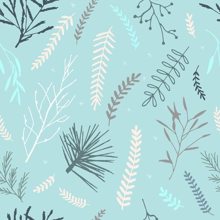 Vector seamless winter cute pattern, background with branches.のイラスト素材