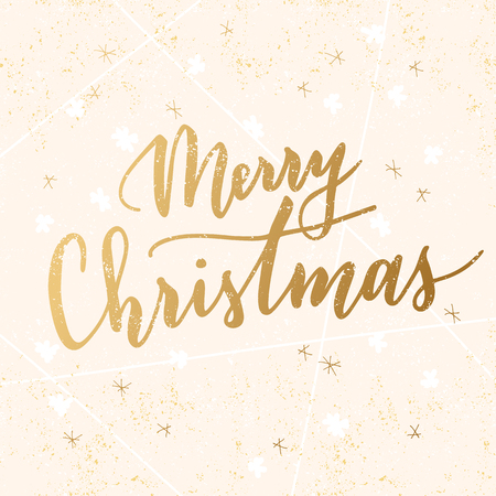 Vector hand written greeting Merry Christmas. Elegant lettering. Winter background. Pastel color holiday card with modern calligraphy.のイラスト素材