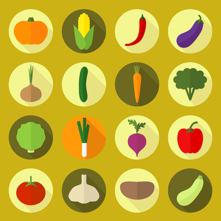 Vector vegetable colorful icons. Beet avocado paprika onion eggplant broccoli tomato carrot potato.のイラスト素材