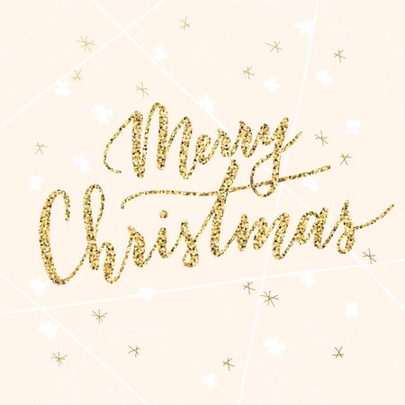 Vector hand written greeting Merry Christmas. Elegant lettering. Winter background. Pastel color holiday card with modern calligraphy.のイラスト素材