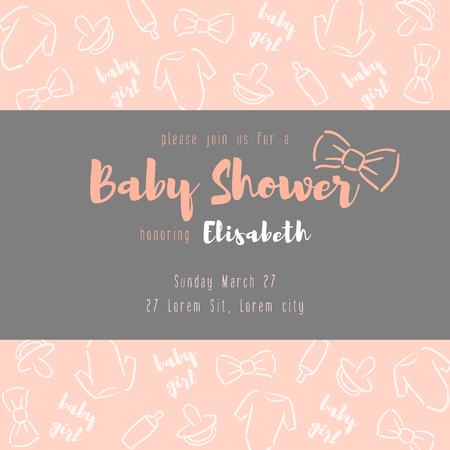 Vector cute baby girl shower invitation card.のイラスト素材