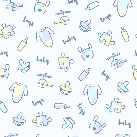 Vector cute baby boy seamless pattern. Elegant baby background.のイラスト素材