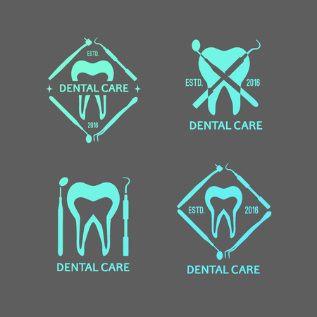 Vector collection of dental care logos. Tooth and dental tools elements.のイラスト素材