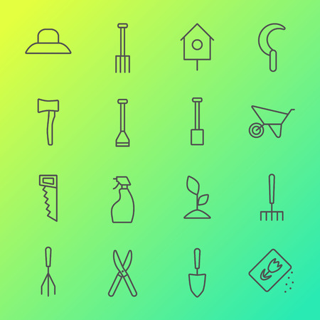 Vector big collection of gardening tools line icons.のイラスト素材