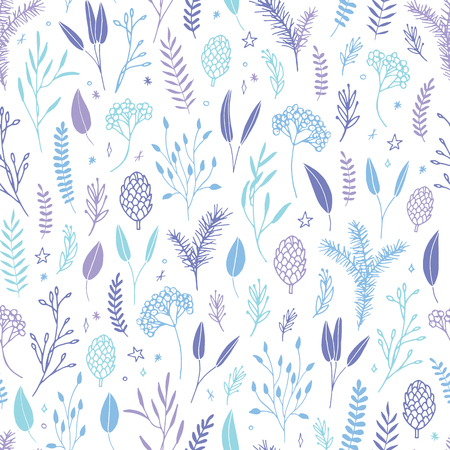Vector hand drawn floral seamless pattern and backdrop. Elegant plant background. Intricate modern fall and winter flower illustration set.のイラスト素材